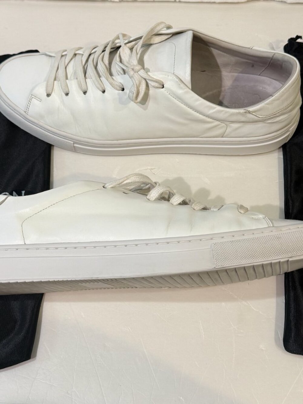 Beckett Simonon Reid Full-Grain Leather Sneakers Men's Size 12 White w/ Bags